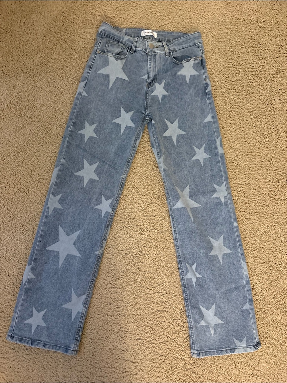 BAMBOO Light Blue Star-Print Straight Jeans